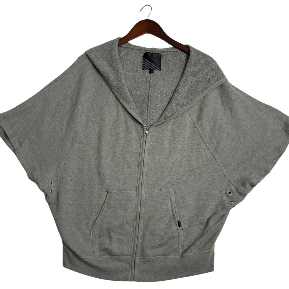 Vans Womens L Gray Oversized Batwing Full Zip Hoodie Short Sleeve Sweatshirt